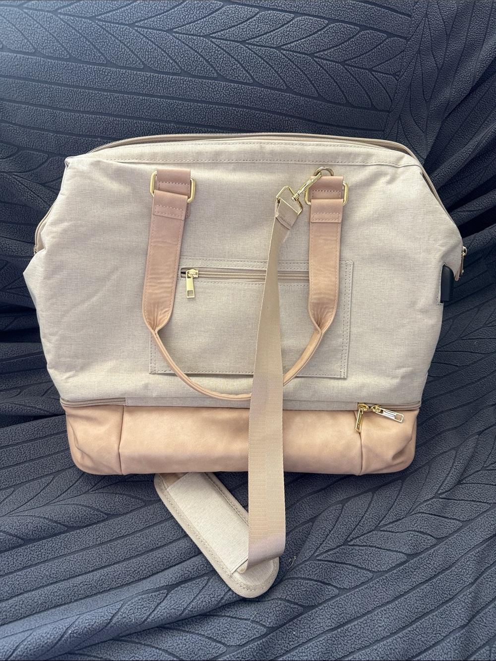 Neutral Canvas & Blush Bottom Convertible Tote Bag